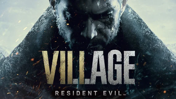 Promotional art of Resident Evil Village, showing Chris Redfield looking somberly at the camera