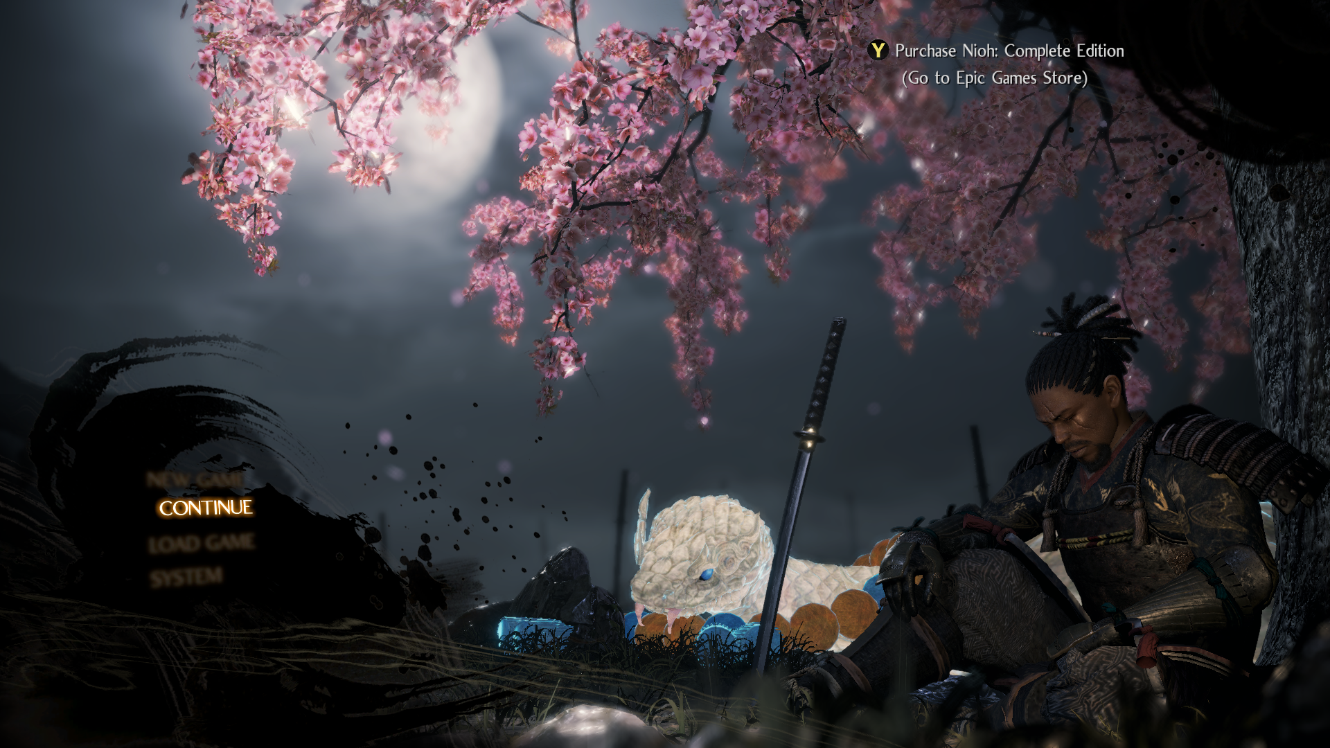 The writer's player charater and Yokai companion at the main menu screen