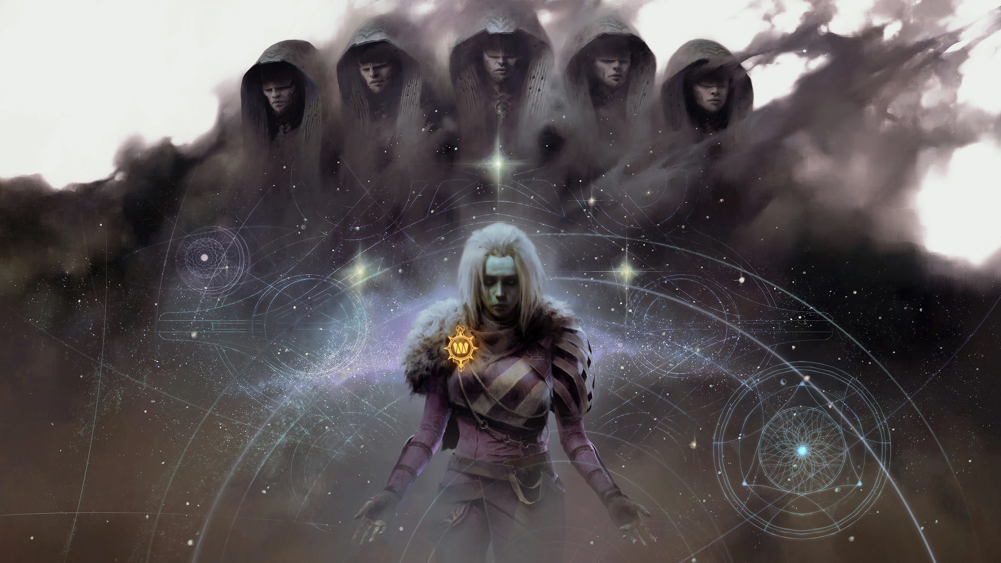 Key art of Season of the Lost, showcasing Mara sov, queen of the Awoken and her Techeuns in the background