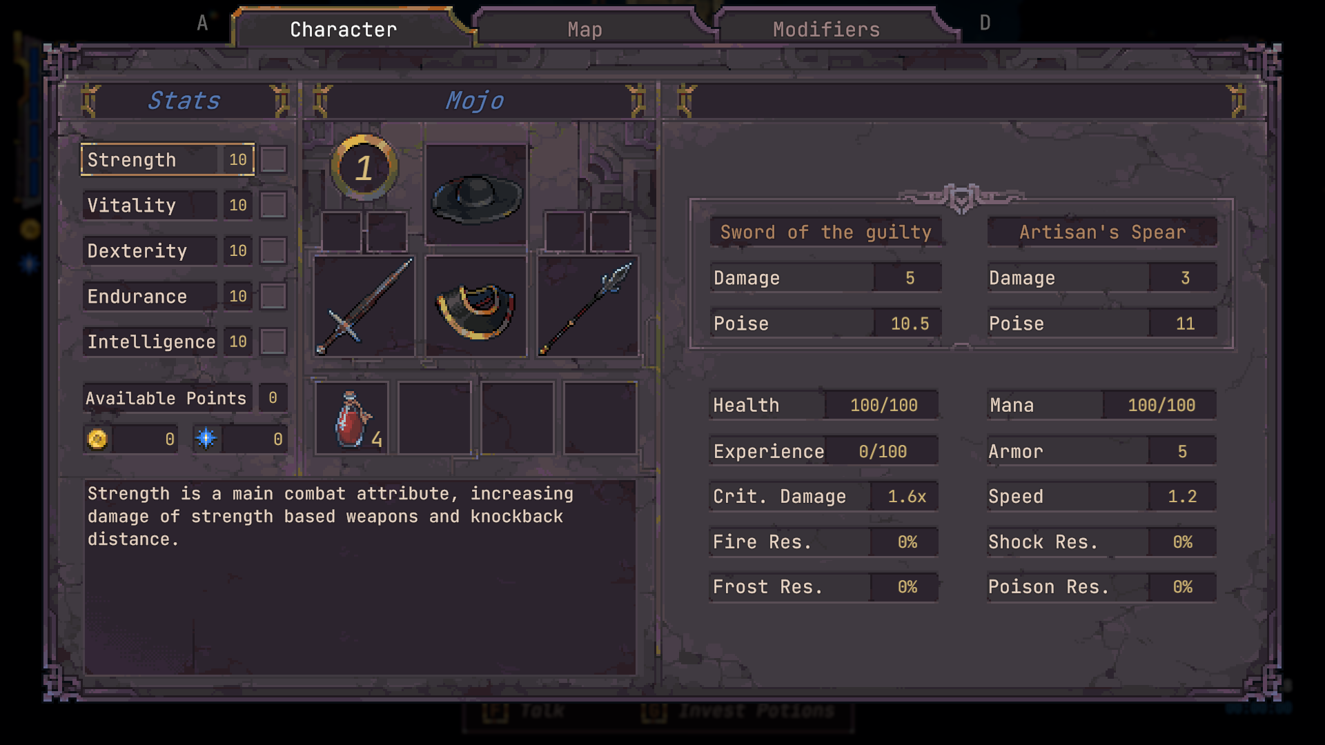 The Game's inventory and stat screens
