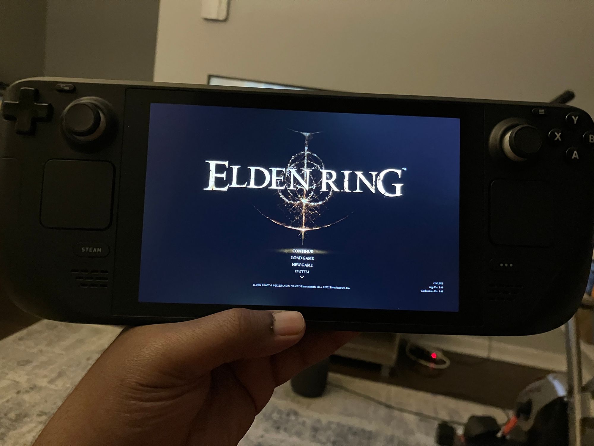 Elden Ring's main menu running on the Steam Deck