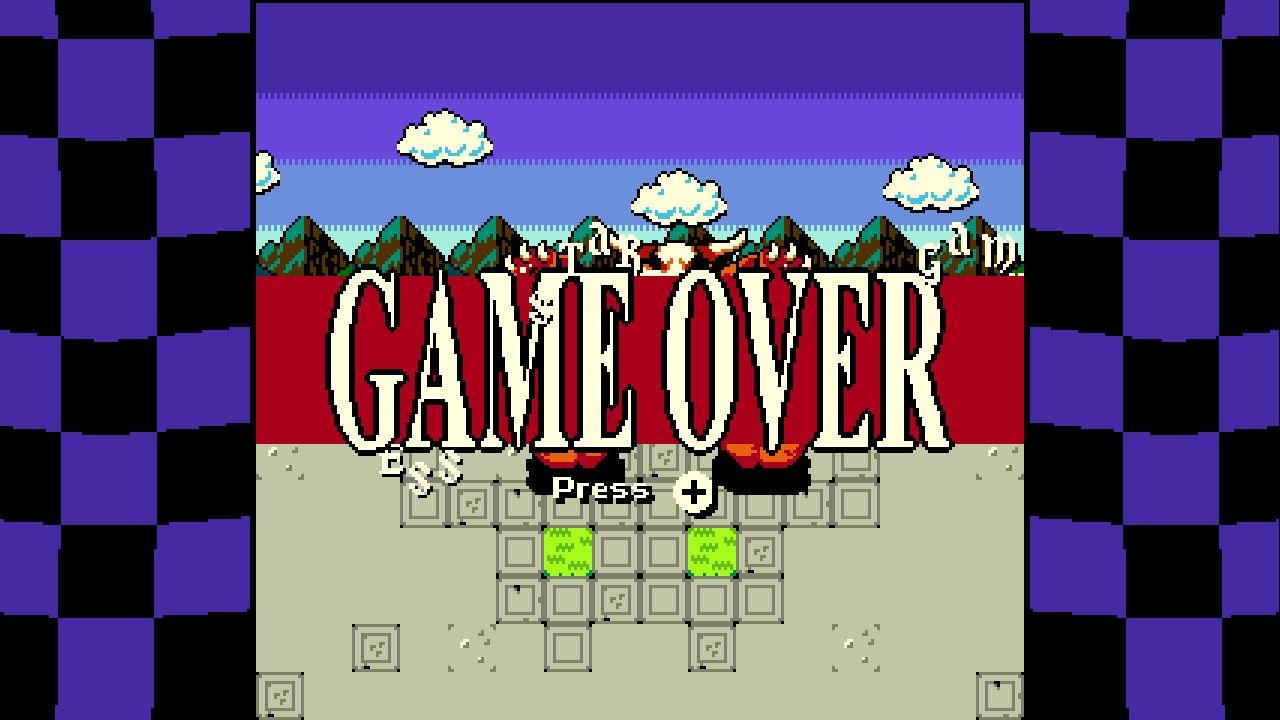 The Game Over screen after a failed attemtp at a boss fight.