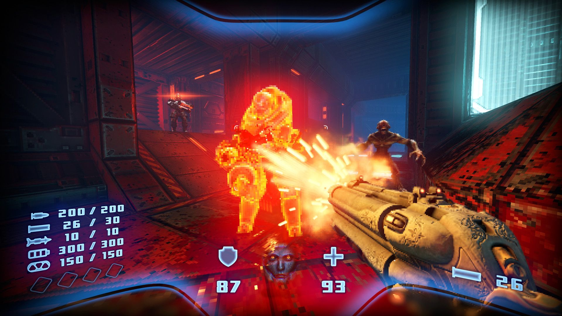 The player firing the Super Shotgun at a heavy enemy