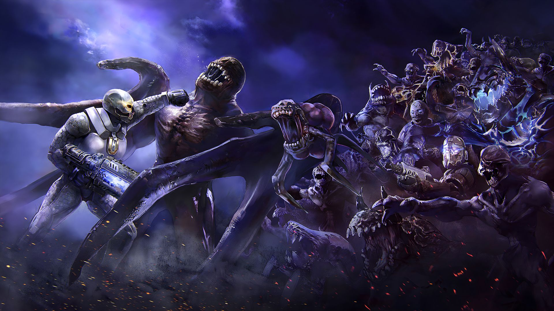 Ke Art of the player cahracter fighting through a horde of monsters