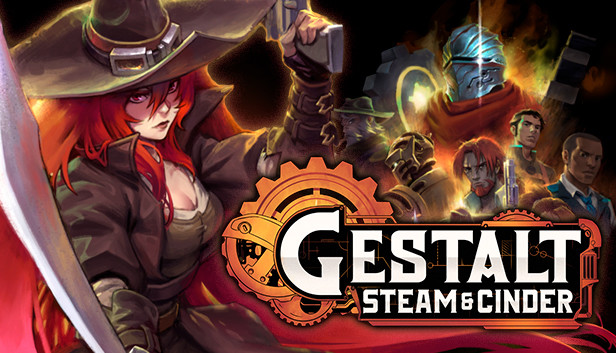 Key promotional Art of Gestalt Steam & Cinder showing protagoniast Aletheia and a group of other characters