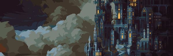 A large, ominous castle staring off in the distance