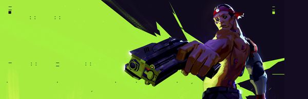 Promotional art of Deadlink using an enemy cyborg brandishing a pistol